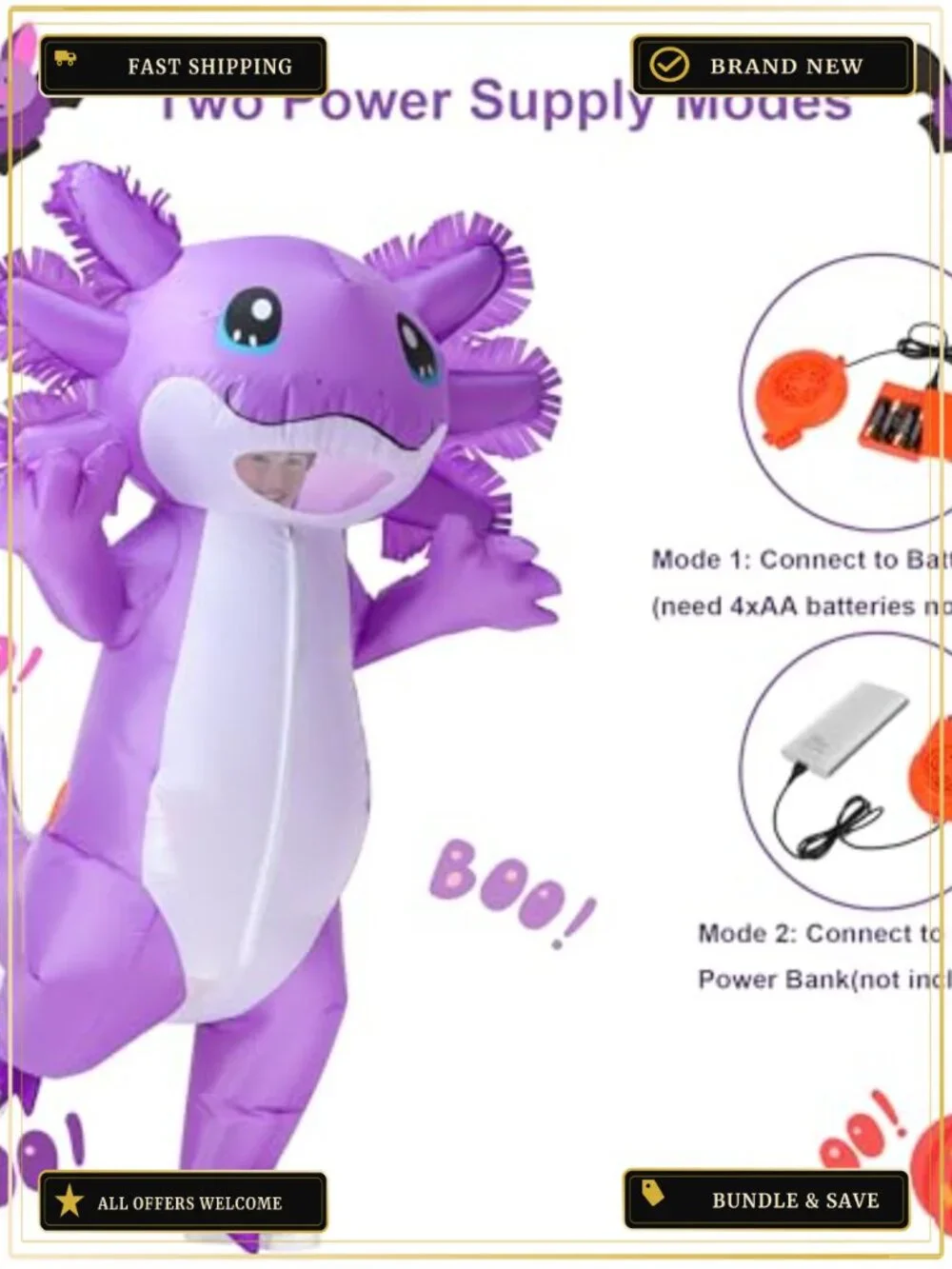Kids Inflatable Axolotl Costume Blow-Up Suit Halloween Party School Event